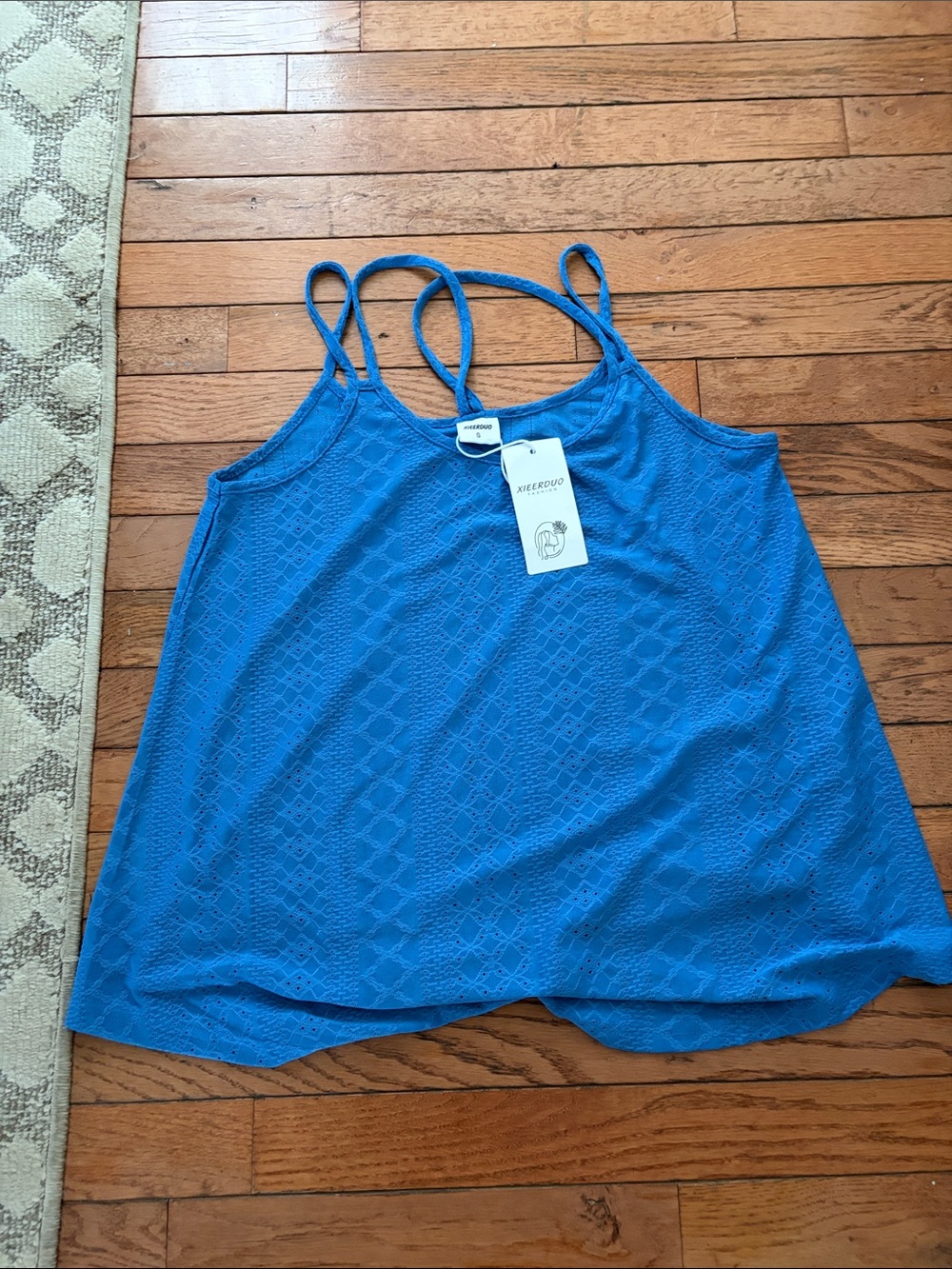 Unbranded Blue Lace-Texture Spaghetti Strap Tank